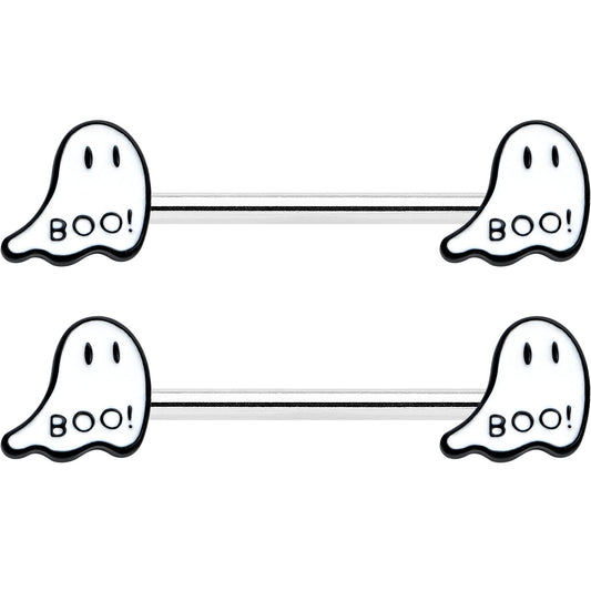 14G 9/16 Halloween Ghost Glow in the Dark Barbell Nipple Ring Set