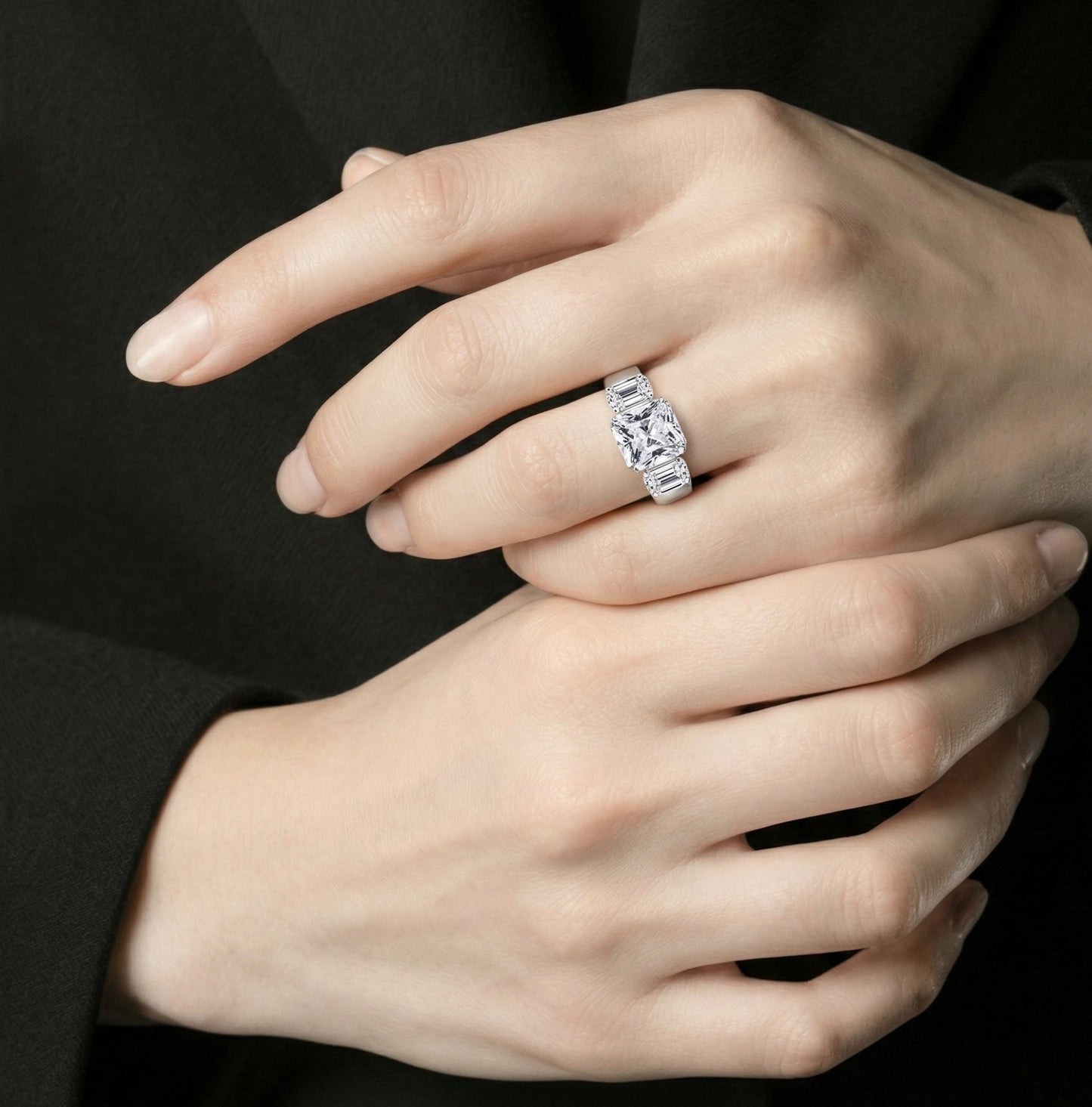 RG206W B.Tiff Tension 2 ct Cushion Cut with Emeralds Engagement Ring