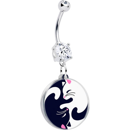 Double Gem Yin Yang Cat Dangle Belly Ring