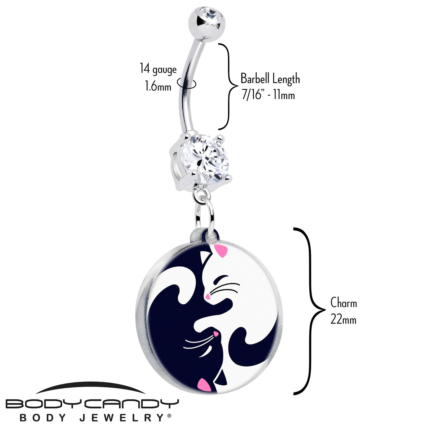 Double Gem Yin Yang Cat Dangle Belly Ring
