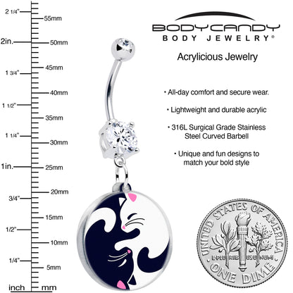Double Gem Yin Yang Cat Dangle Belly Ring
