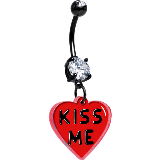 Black Double Gem Kiss Me Heart Dangle Belly Ring