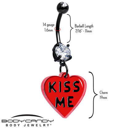 Black Double Gem Kiss Me Heart Dangle Belly Ring