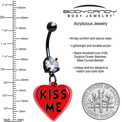 Black Double Gem Kiss Me Heart Dangle Belly Ring