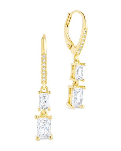 Sterling Silver Eulalia Emerald Cut CZ French Clip Earrings