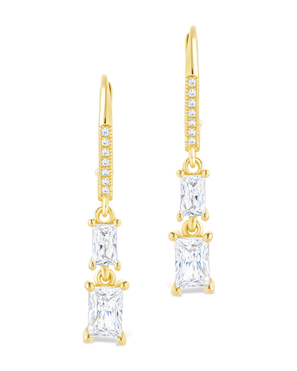 Sterling Silver Eulalia Emerald Cut CZ French Clip Earrings