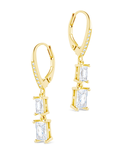 Sterling Silver Eulalia Emerald Cut CZ French Clip Earrings