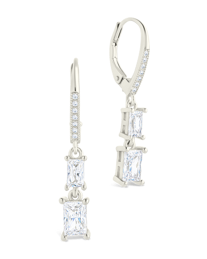 Sterling Silver Eulalia Emerald Cut CZ French Clip Earrings