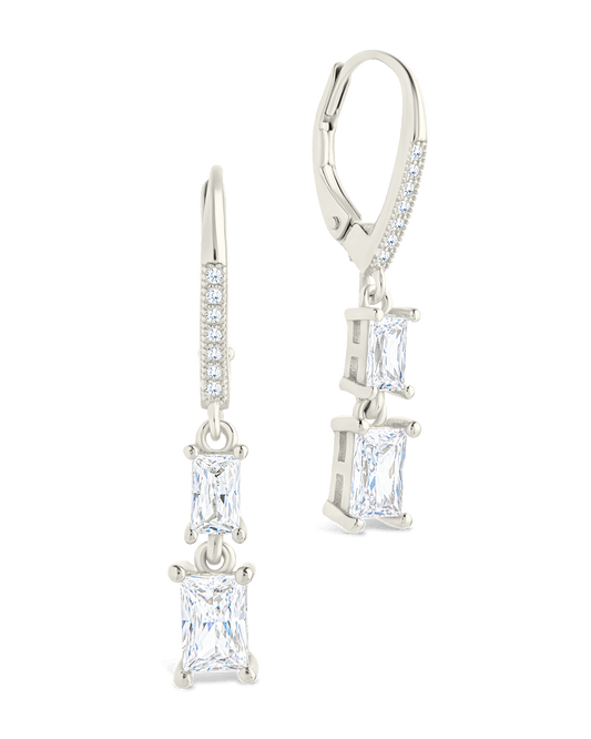 Sterling Silver Eulalia Emerald Cut CZ French Clip Earrings