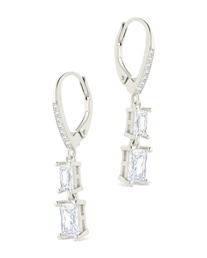 Sterling Silver Eulalia Emerald Cut CZ French Clip Earrings