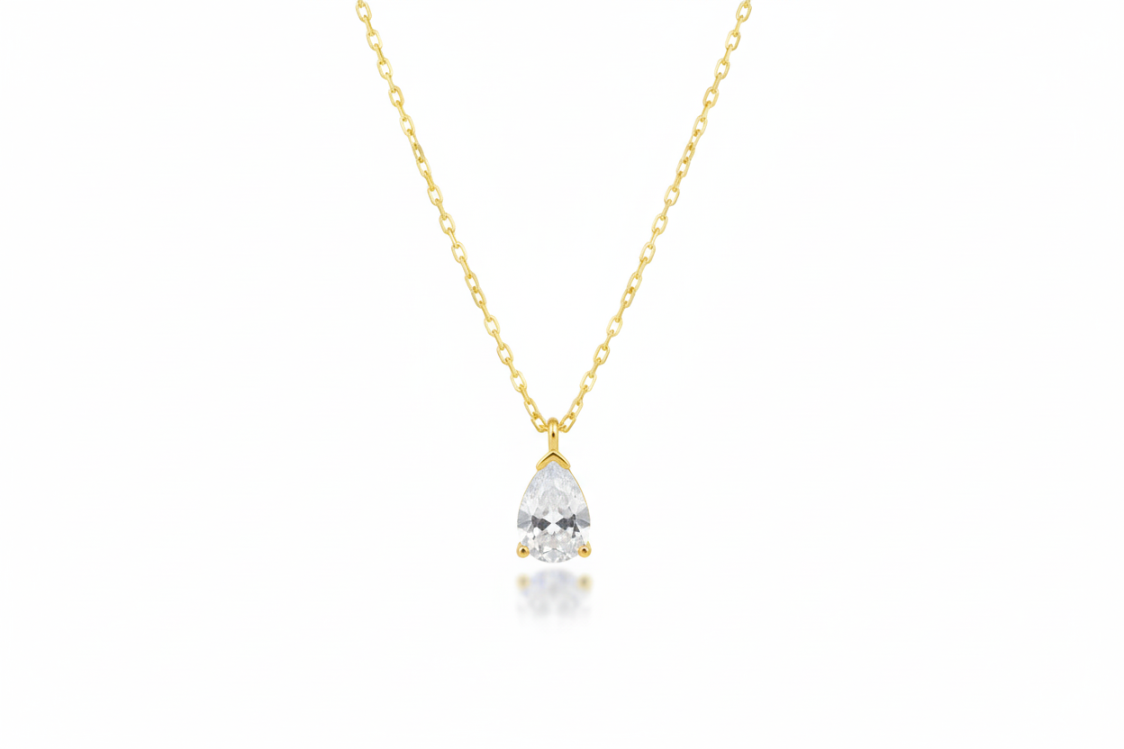 Dainty Diamond Teardrop Necklace in 925 Sterling Silver