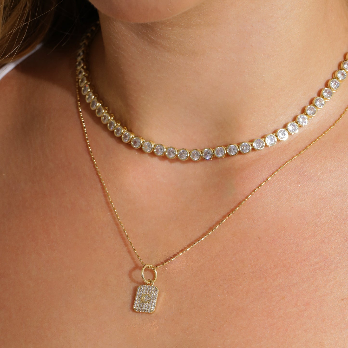 18k Gold Round Bezel Tennis Necklace