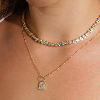 18k Gold Round Bezel Tennis Necklace
