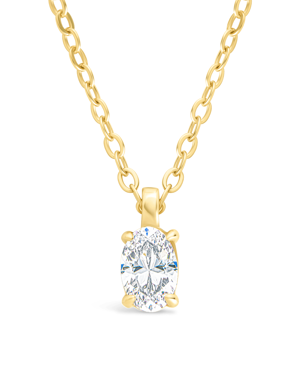 Sterling Silver Oval CZ Prong Set Pendant