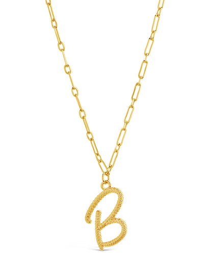 Textured Initial Charm Pendant Necklace