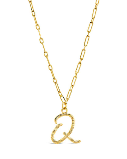 Textured Initial Charm Pendant Necklace