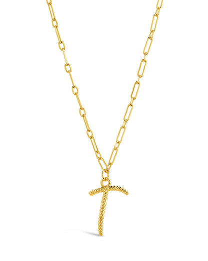 Textured Initial Charm Pendant Necklace