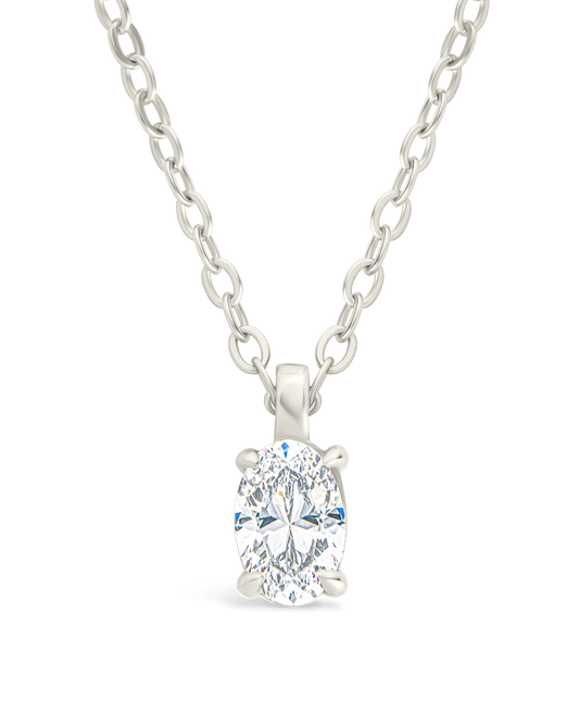 Sterling Silver Oval CZ Prong Set Pendant