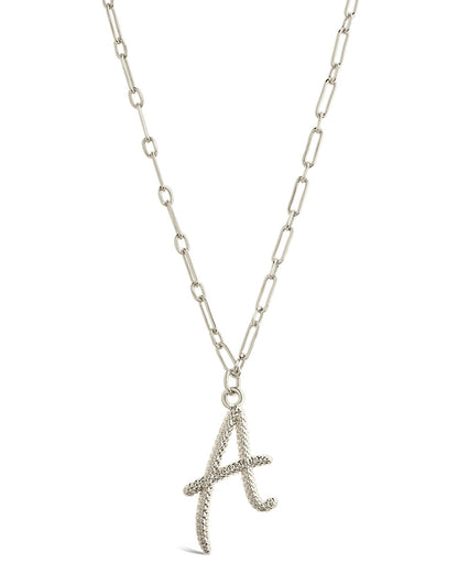 Textured Initial Charm Pendant Necklace