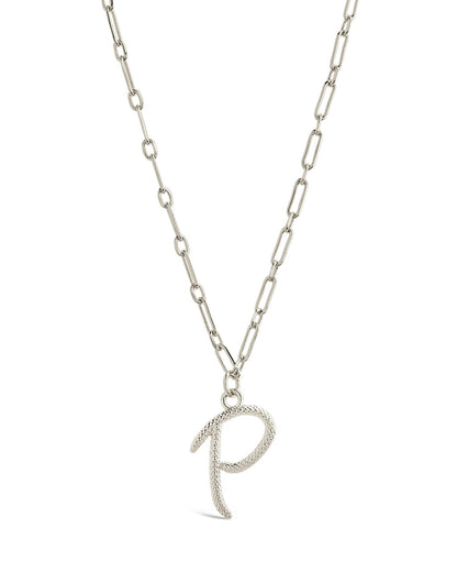 Textured Initial Charm Pendant Necklace