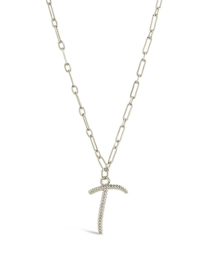 Textured Initial Charm Pendant Necklace