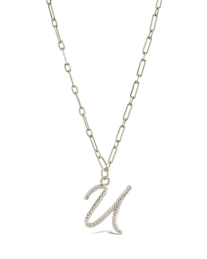 Textured Initial Charm Pendant Necklace