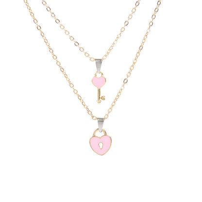 Simple Fashion Small Key Lock Love Gold Necklaces