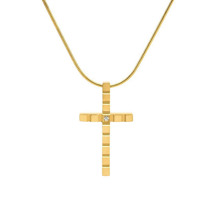 PT209G B.Tiff Gold Box Cut Cross Pendant Necklace