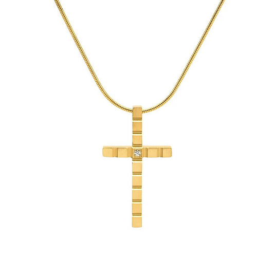 PT209G B.Tiff Gold Box Cut Cross Pendant Necklace