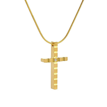 PT209G B.Tiff Gold Box Cut Cross Pendant Necklace