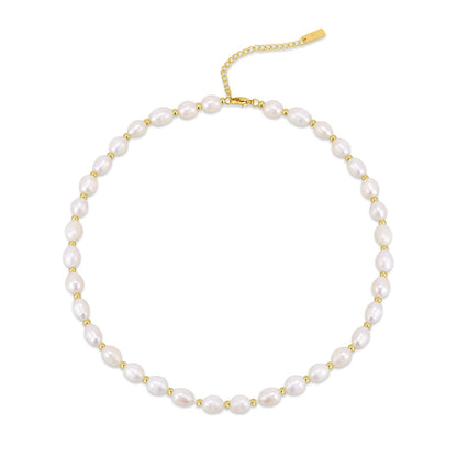 PT801G B.Tiff Gold Beads Interlaced Pearl Necklace