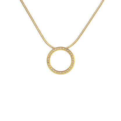 PT800GW B.Tiff White Enamel Gold Pavé 30-Stone Halo Pendant
