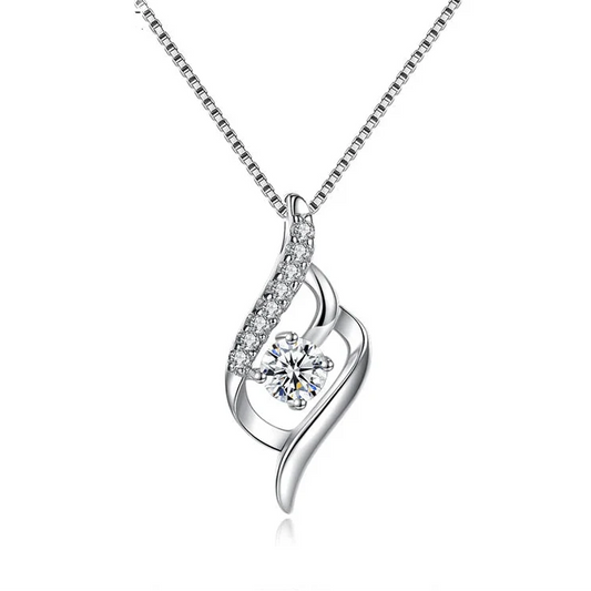 925 Silver Feather Zircon Pendant Necklace