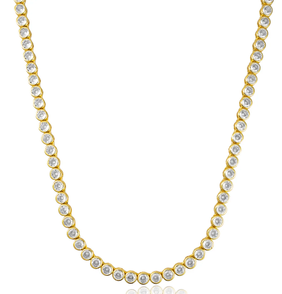 18k Gold Round Bezel Tennis Necklace