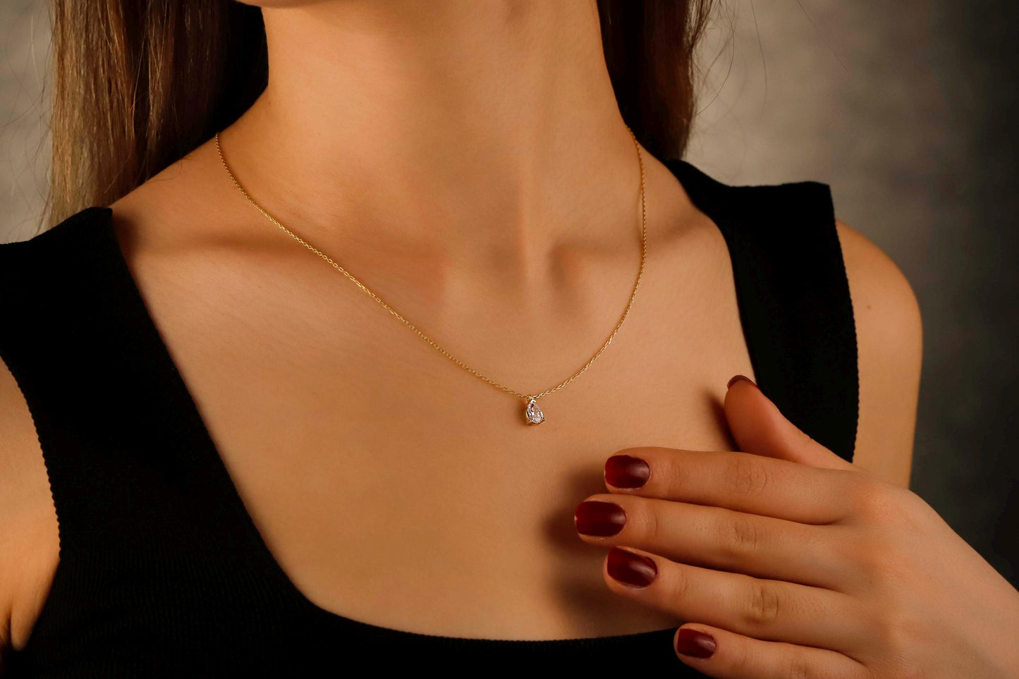 Dainty Diamond Teardrop Necklace in 925 Sterling Silver