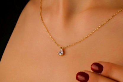 Dainty Diamond Teardrop Necklace in 925 Sterling Silver