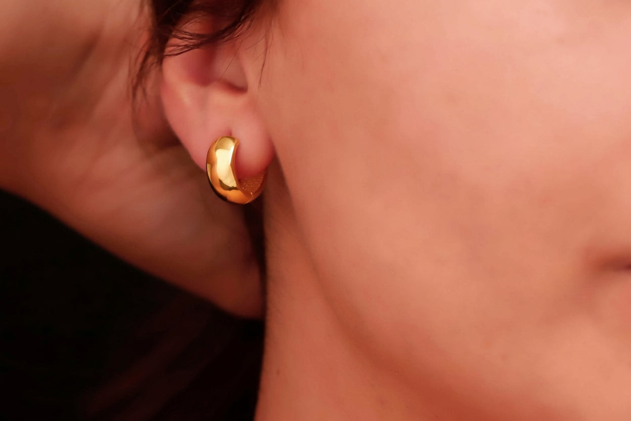 Gold & Glam 18K Gold Chunky Hoop Earrings - Bold Dome Design with 925 Sterling Silver Base
